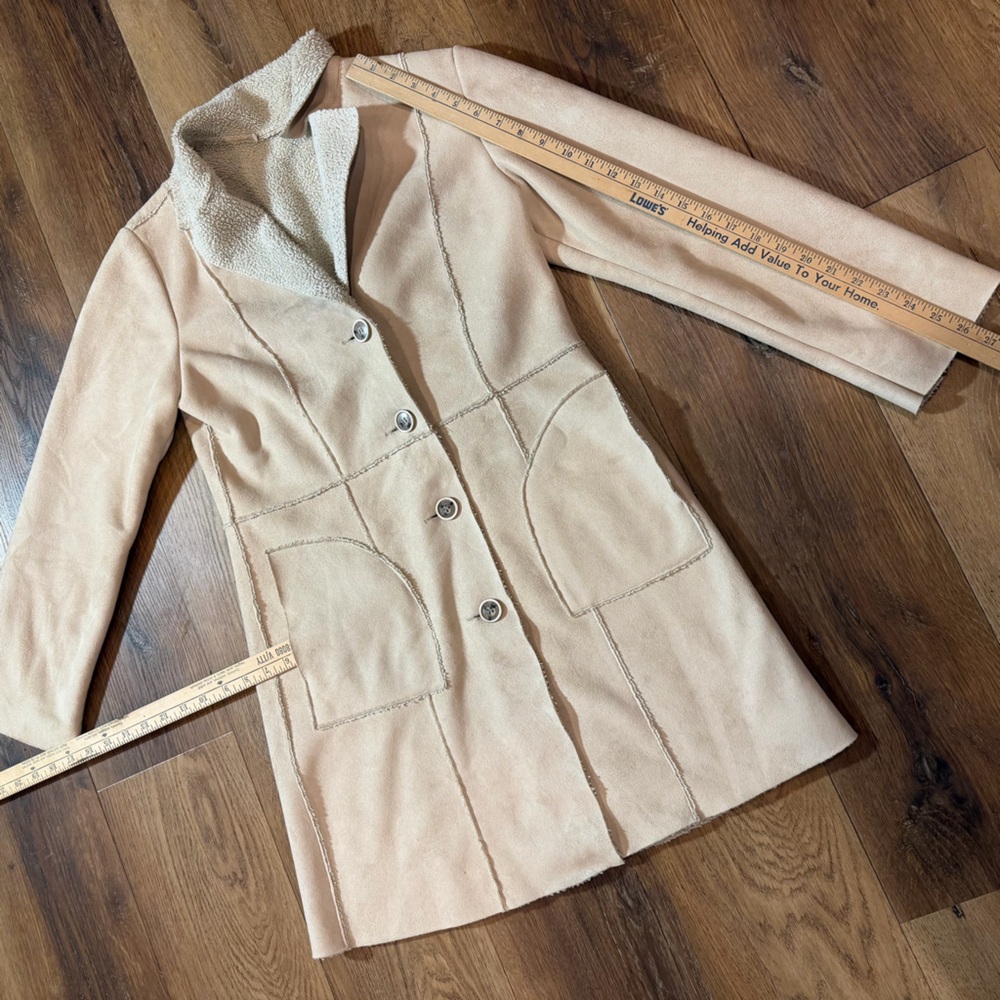 Vintage Penny Lane Coat Vintage Sherpa Coat Cream Shearling Style Long Coat - Picture 7 of 15